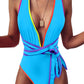 Sexy Tie Criss Cross Plunge One Piece Thong Swimsuit High Cut Brazilian Bathing Suit