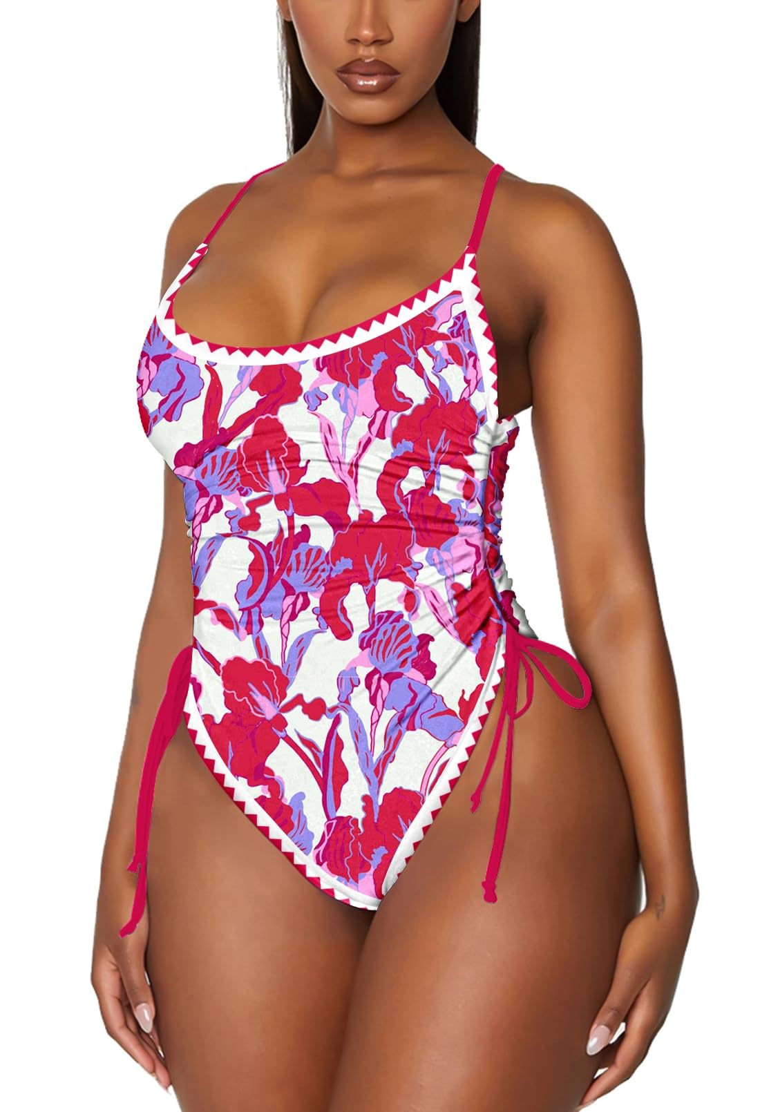Women's Ruched High Cut One Piece Swimsuit Tummy Control Bathing Suit Monokini