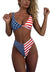 Women's bikini set - solid fabric V-neck bow-front high-waisted trapezoidal underwear two-piece swimsuit