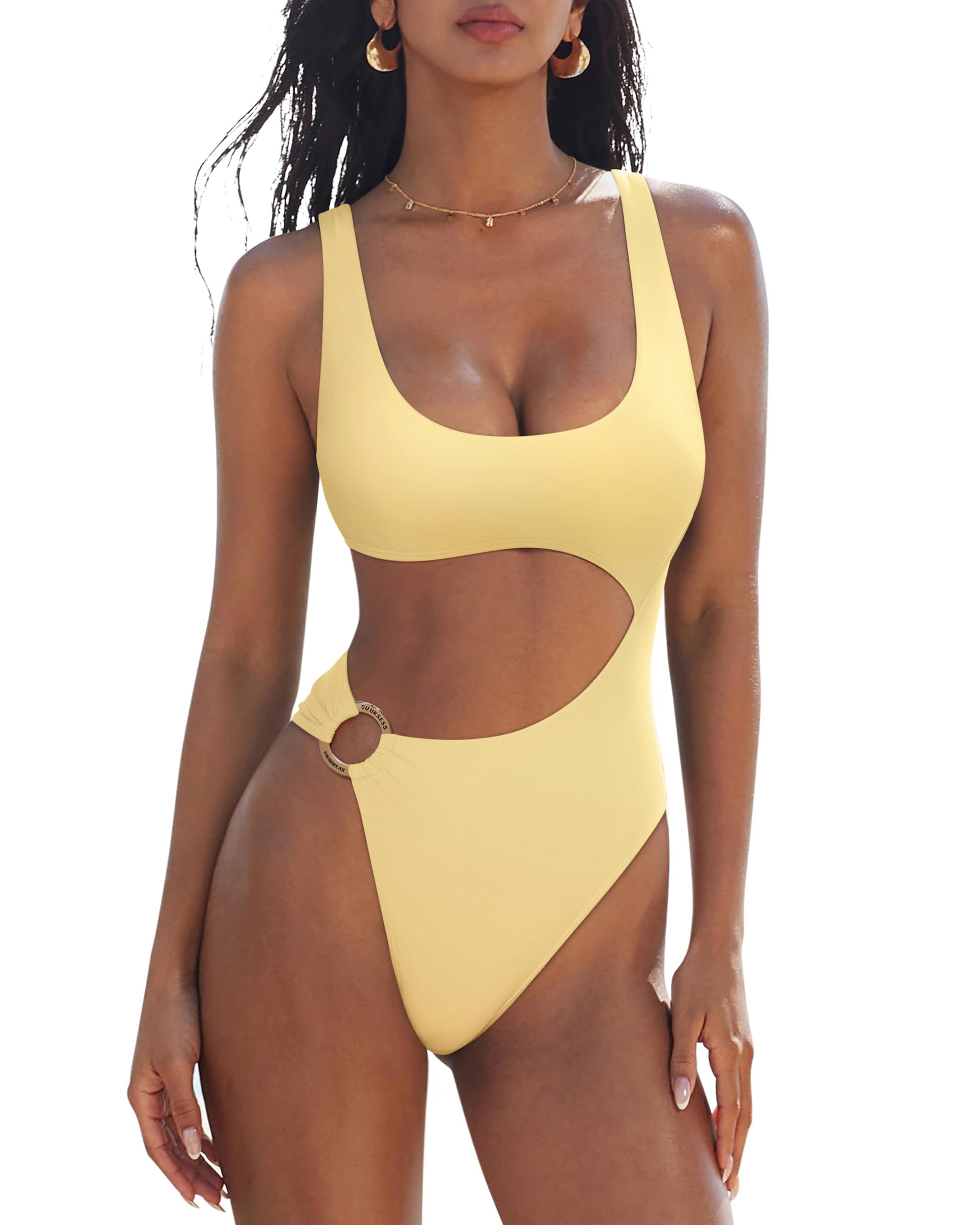 Women Sexy One Piece Tummy Control Swimsuit Cutout Backless Bathing Suit