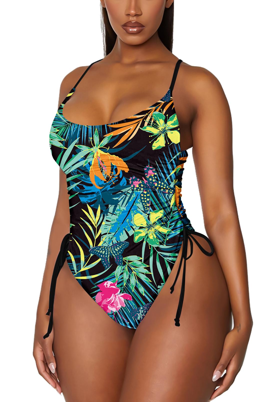 Women's Ruched High Cut One Piece Swimsuit Tummy Control Bathing Suit Monokini