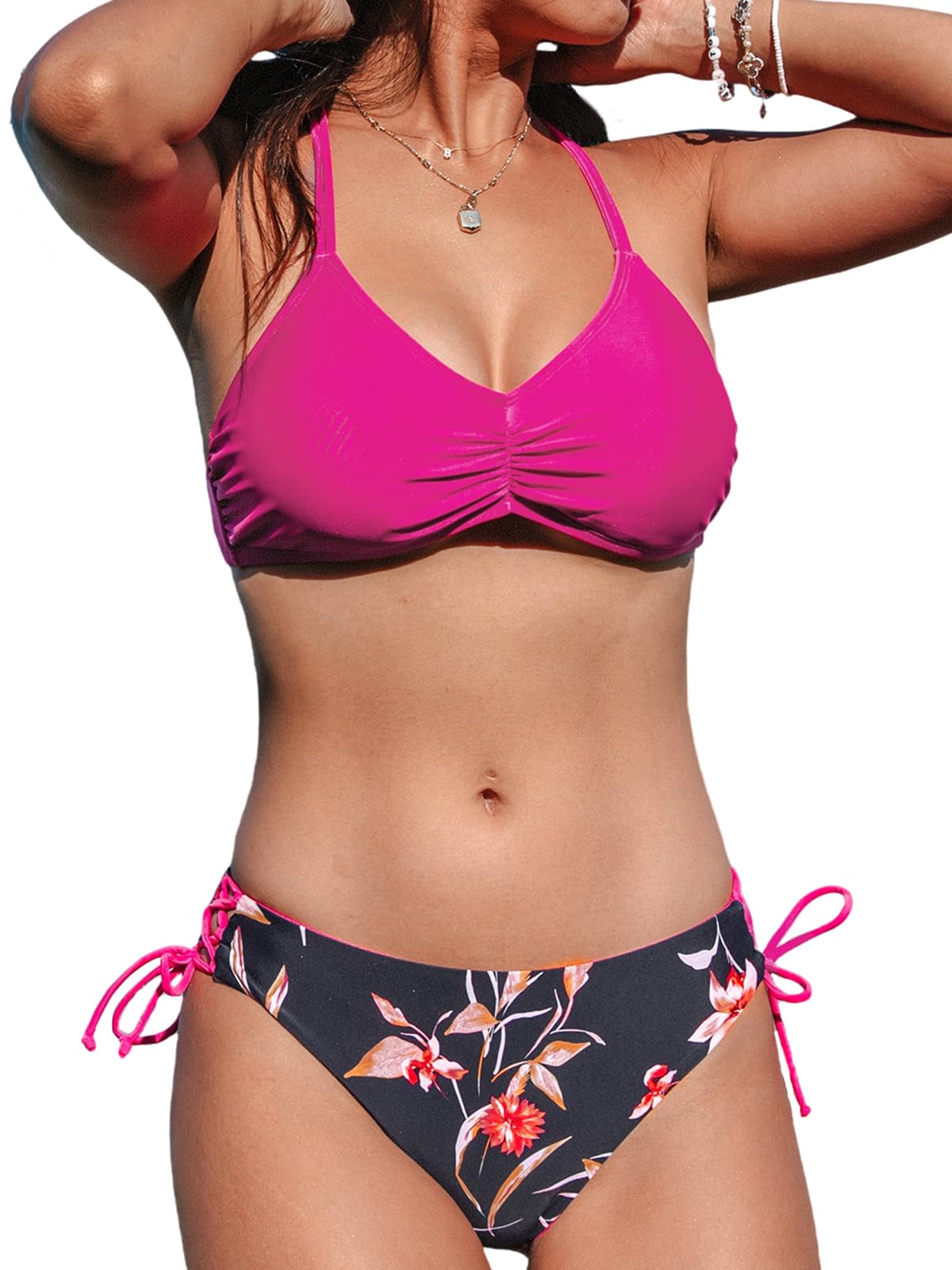 Women's 2 Piece Bikini Set Back Braided Straps with Reversible Bottom