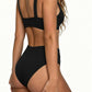 Women's bikini set - solid fabric V-neck bow-front high-waisted trapezoidal underwear two-piece swimsuit