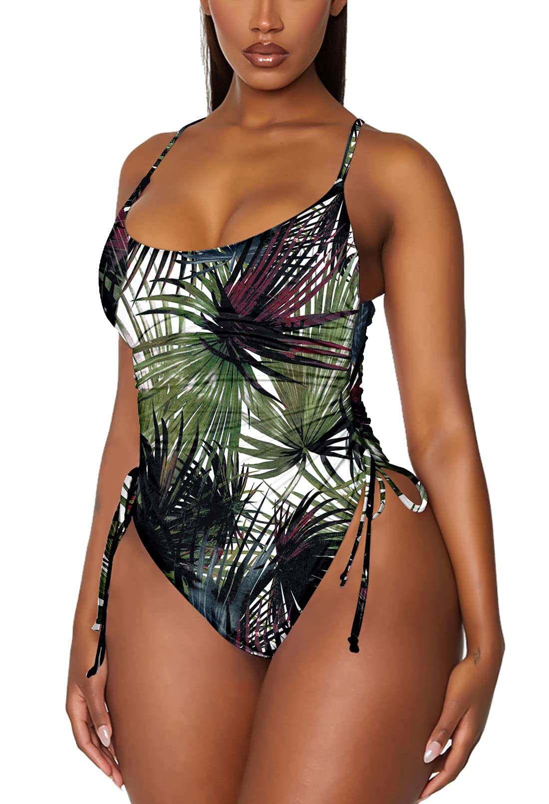 Women's Ruched High Cut One Piece Swimsuit Tummy Control Bathing Suit Monokini