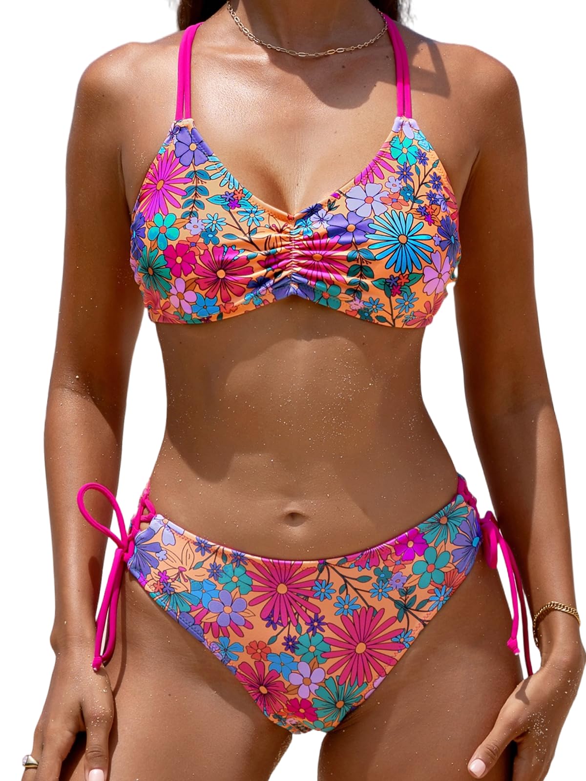 Women's 2 Piece Bikini Set Back Braided Straps with Reversible Bottom
