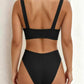 Women's bikini set - solid fabric V-neck bow-front high-waisted trapezoidal underwear two-piece swimsuit
