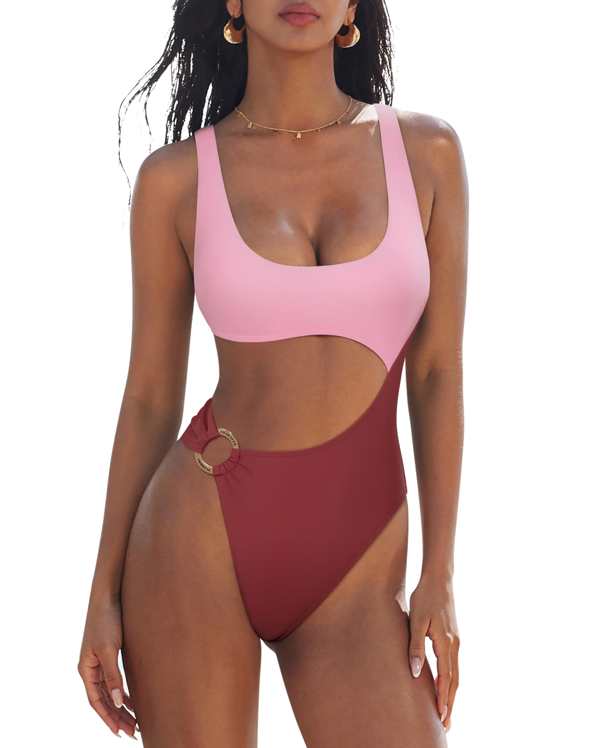 Women Sexy One Piece Tummy Control Swimsuit Cutout Backless Bathing Suit