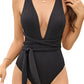 Sexy Tie Criss Cross Plunge One Piece Thong Swimsuit High Cut Brazilian Bathing Suit