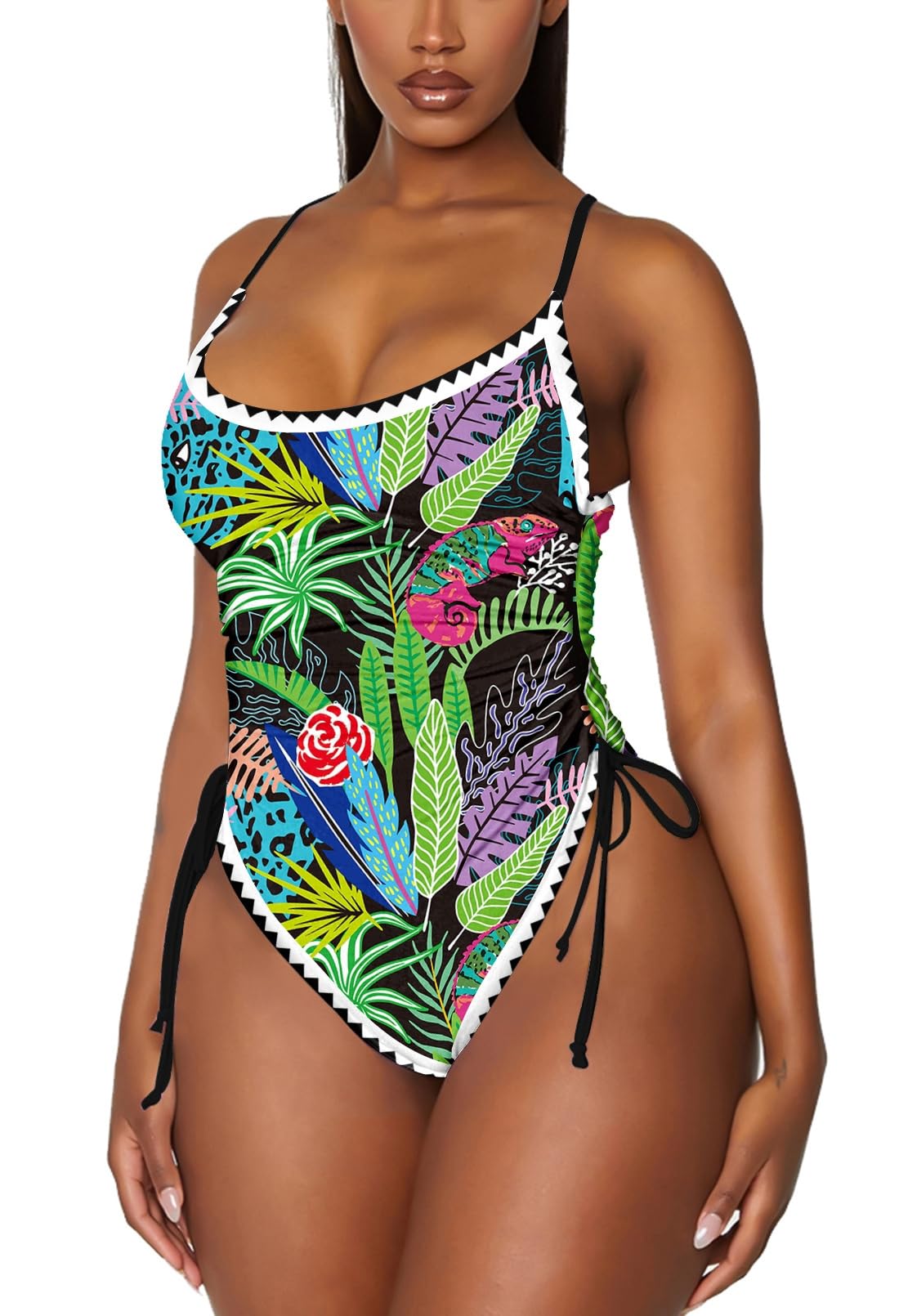 Women's Ruched High Cut One Piece Swimsuit Tummy Control Bathing Suit Monokini