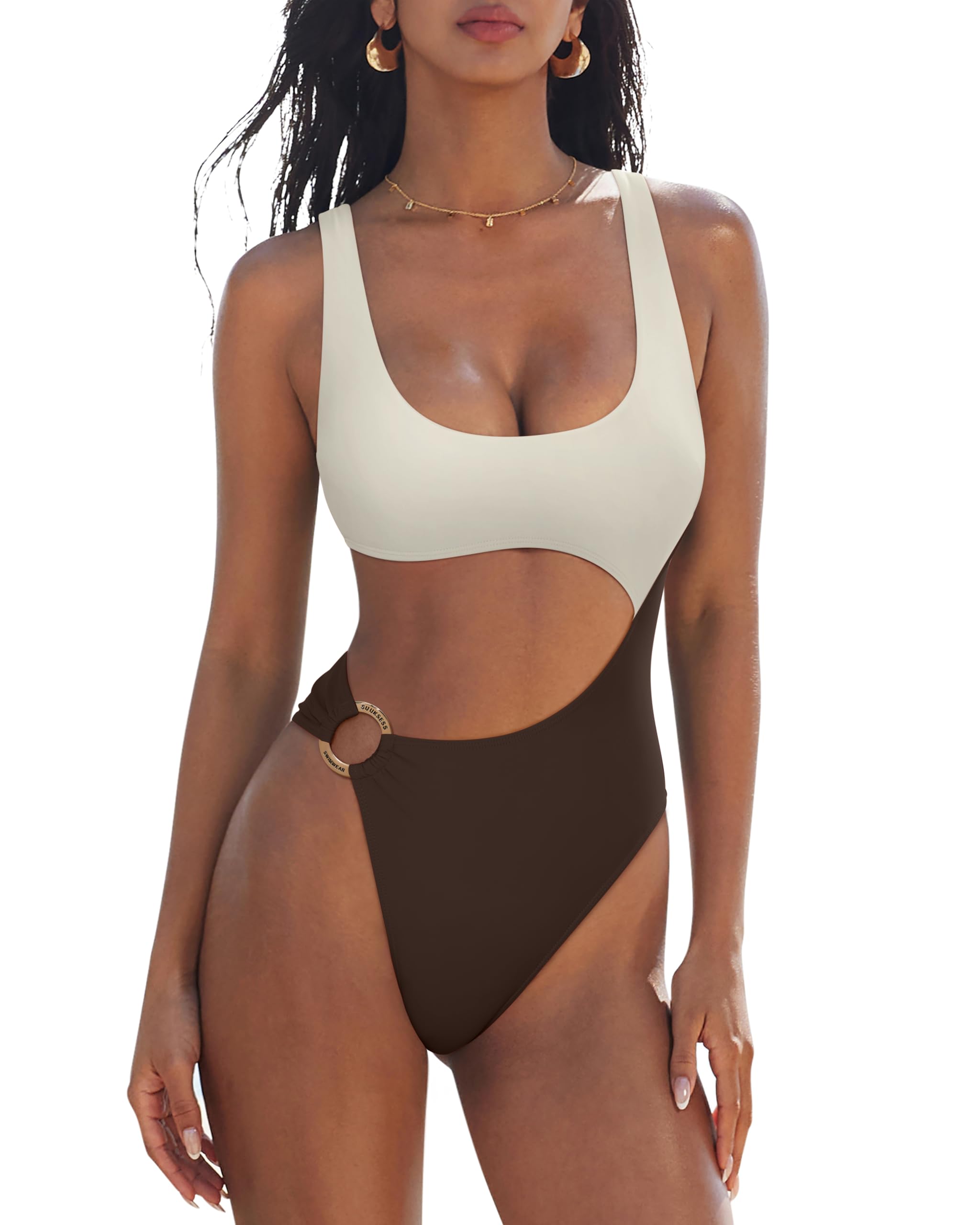 Women Sexy One Piece Tummy Control Swimsuit Cutout Backless Bathing Suit