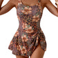 2026 European Style Women Fashion Printed Slimming One Piece Swimsuit Tummy Control Backless Skirted Swimwear