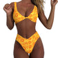 Women's bikini set - solid fabric V-neck bow-front high-waisted trapezoidal underwear two-piece swimsuit