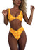 Women's bikini set - solid fabric V-neck bow-front high-waisted trapezoidal underwear two-piece swimsuit