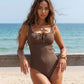 Aleumdr Womens Textured One Piece Swimsuit Tummy Control Bathing Suit Tie Knot Cutout Swimwear