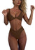 Women's bikini set - solid fabric V-neck bow-front high-waisted trapezoidal underwear two-piece swimsuit