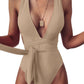 Sexy Tie Criss Cross Plunge One Piece Thong Swimsuit High Cut Brazilian Bathing Suit