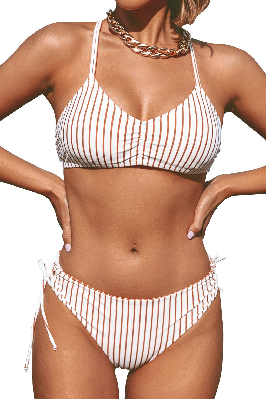 Women's 2 Piece Bikini Set Back Braided Straps with Reversible Bottom
