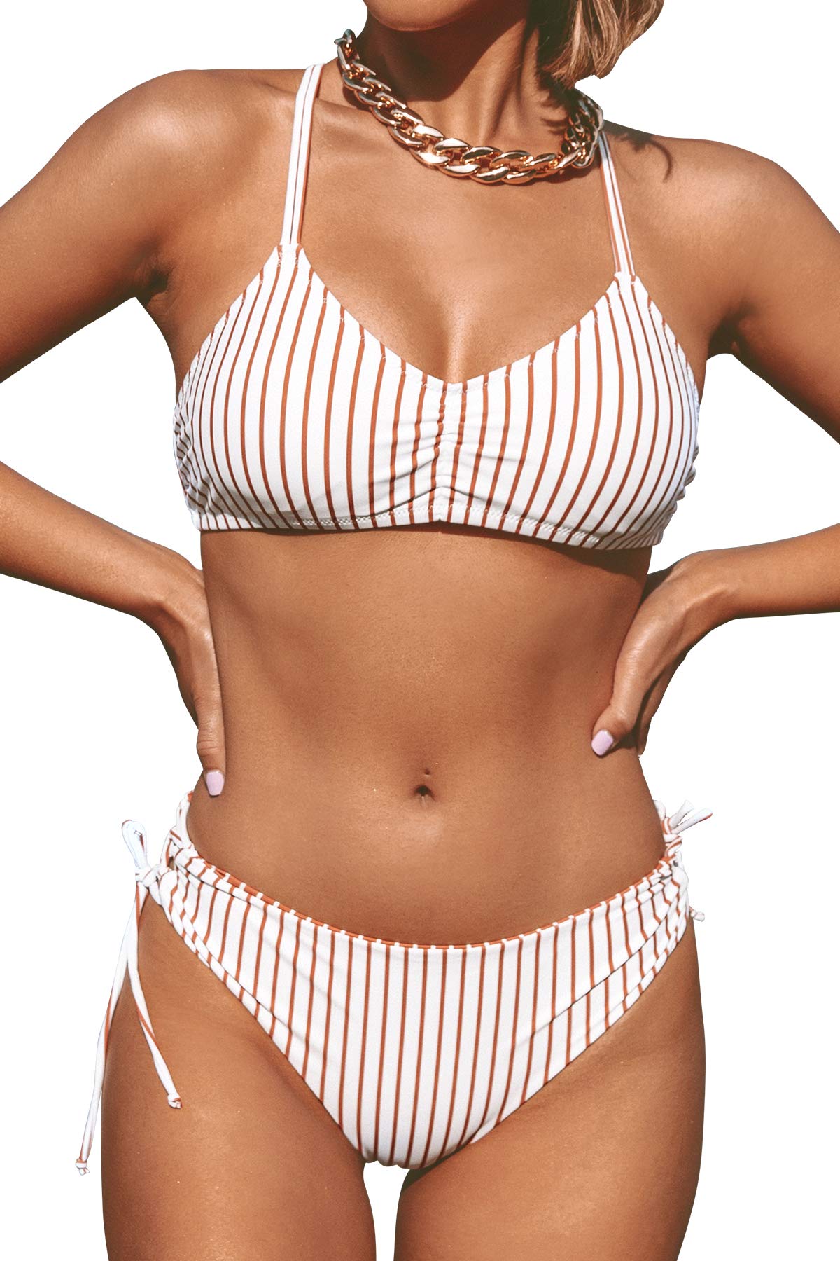Women's 2 Piece Bikini Set Back Braided Straps with Reversible Bottom