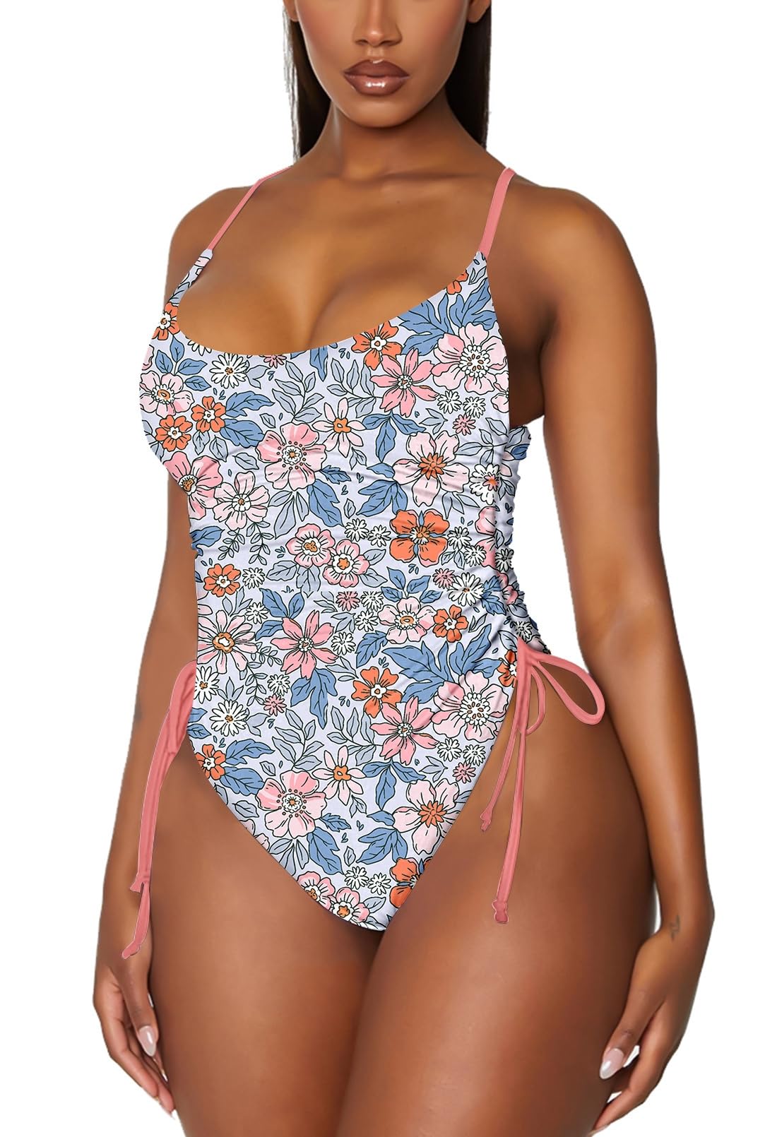 Women's Ruched High Cut One Piece Swimsuit Tummy Control Bathing Suit Monokini
