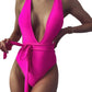 Sexy Tie Criss Cross Plunge One Piece Thong Swimsuit High Cut Brazilian Bathing Suit