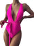 Sexy Tie Criss Cross Plunge One Piece Thong Swimsuit High Cut Brazilian Bathing Suit