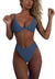 Women's bikini set - solid fabric V-neck bow-front high-waisted trapezoidal underwear two-piece swimsuit