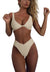 Women's bikini set - solid fabric V-neck bow-front high-waisted trapezoidal underwear two-piece swimsuit