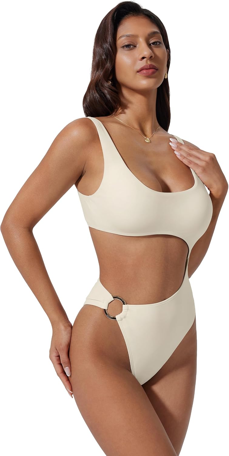 Women Sexy One Piece Tummy Control Swimsuit Cutout Backless Bathing Suit