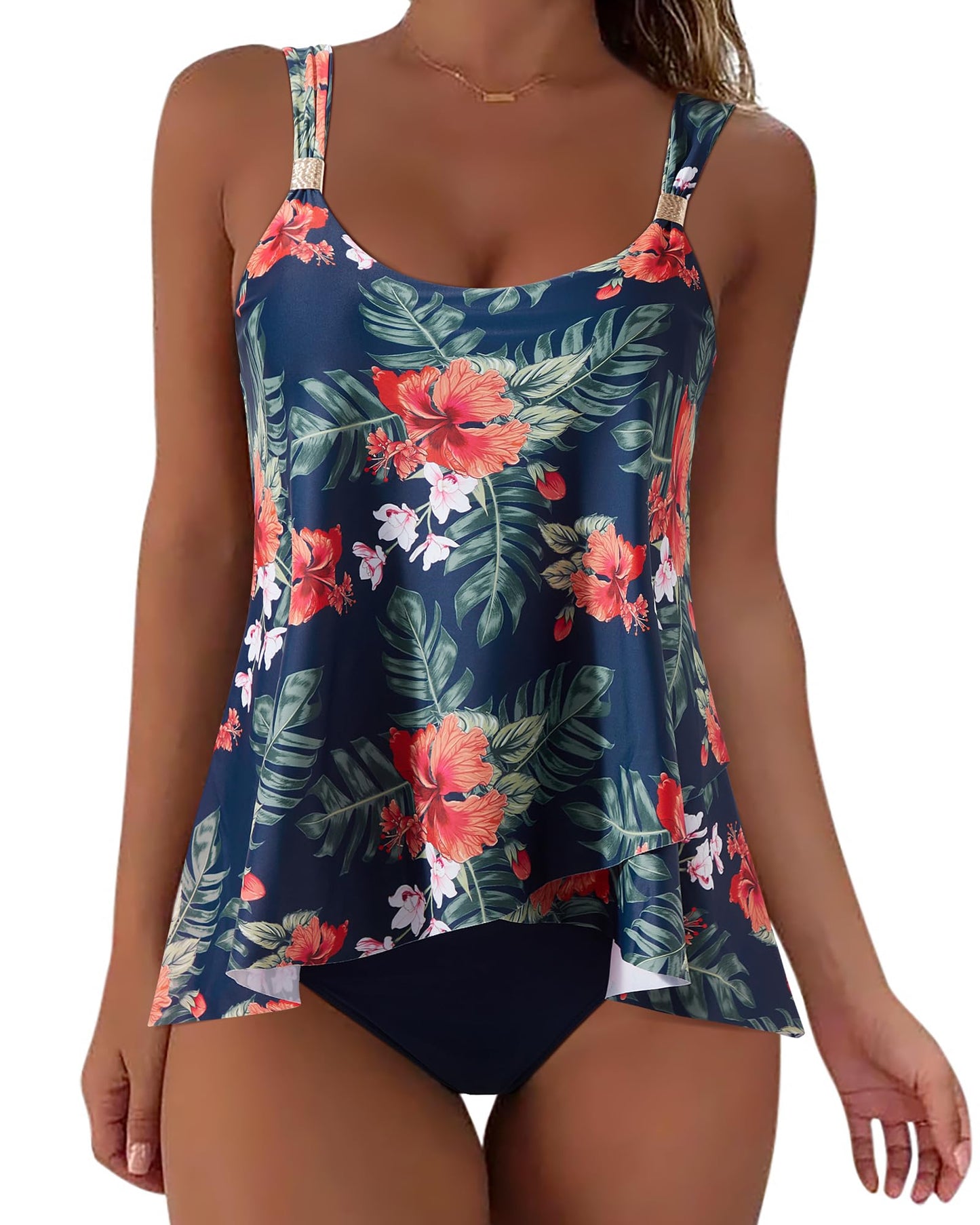 Women Ruffle High Waisted Tankini Swimsuit Tummy Control Bathing Suit