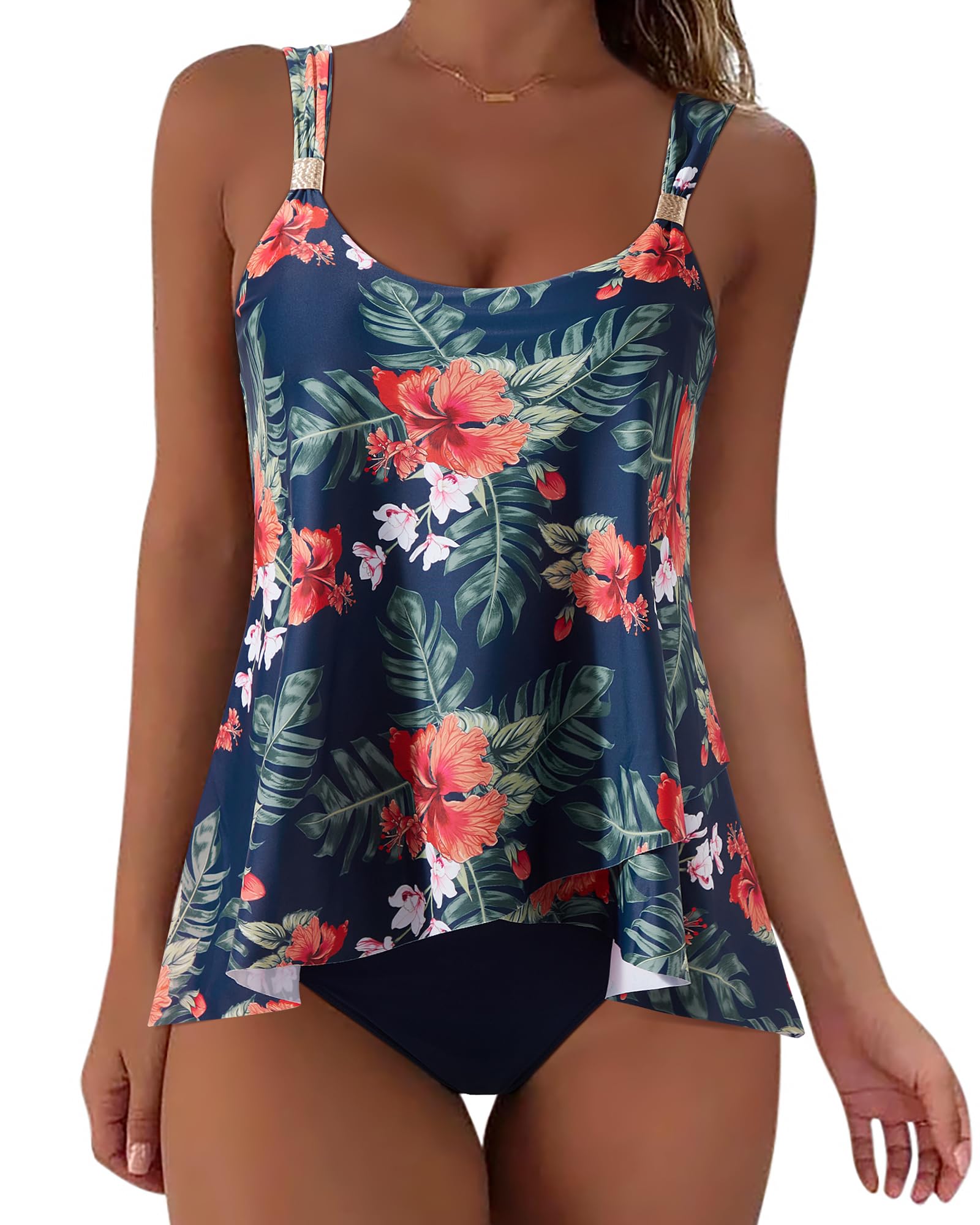 Women Ruffle High Waisted Tankini Swimsuit Tummy Control Bathing Suit