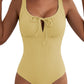 Aleumdr Womens Textured One Piece Swimsuit Tummy Control Bathing Suit Tie Knot Cutout Swimwear