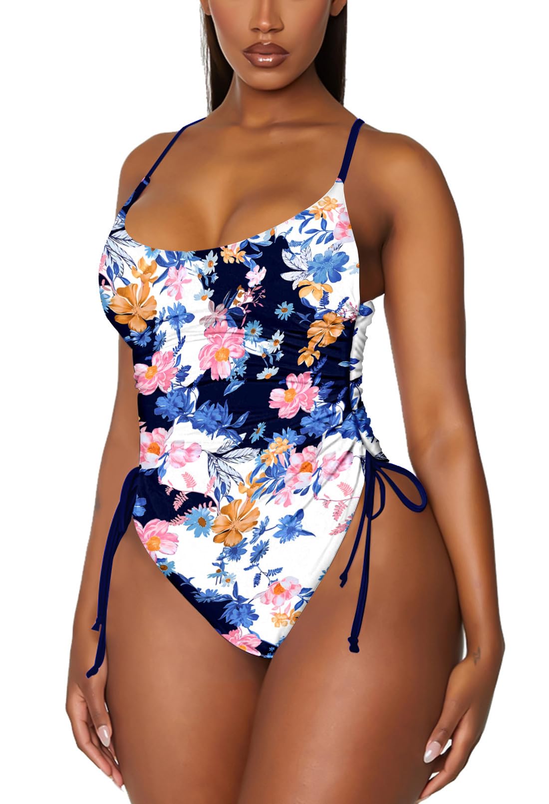 Women's Ruched High Cut One Piece Swimsuit Tummy Control Bathing Suit Monokini