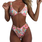 Women's bikini set - solid fabric V-neck bow-front high-waisted trapezoidal underwear two-piece swimsuit