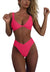 Women's bikini set - solid fabric V-neck bow-front high-waisted trapezoidal underwear two-piece swimsuit