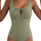 Aleumdr Womens Textured One Piece Swimsuit Tummy Control Bathing Suit Tie Knot Cutout Swimwear