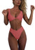 Women's bikini set - solid fabric V-neck bow-front high-waisted trapezoidal underwear two-piece swimsuit