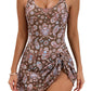 2026 European Style Women Fashion Printed Slimming One Piece Swimsuit Tummy Control Backless Skirted Swimwear