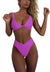 Women's bikini set - solid fabric V-neck bow-front high-waisted trapezoidal underwear two-piece swimsuit