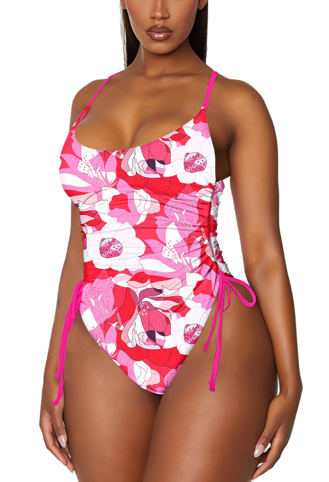 Women's Ruched High Cut One Piece Swimsuit Tummy Control Bathing Suit Monokini