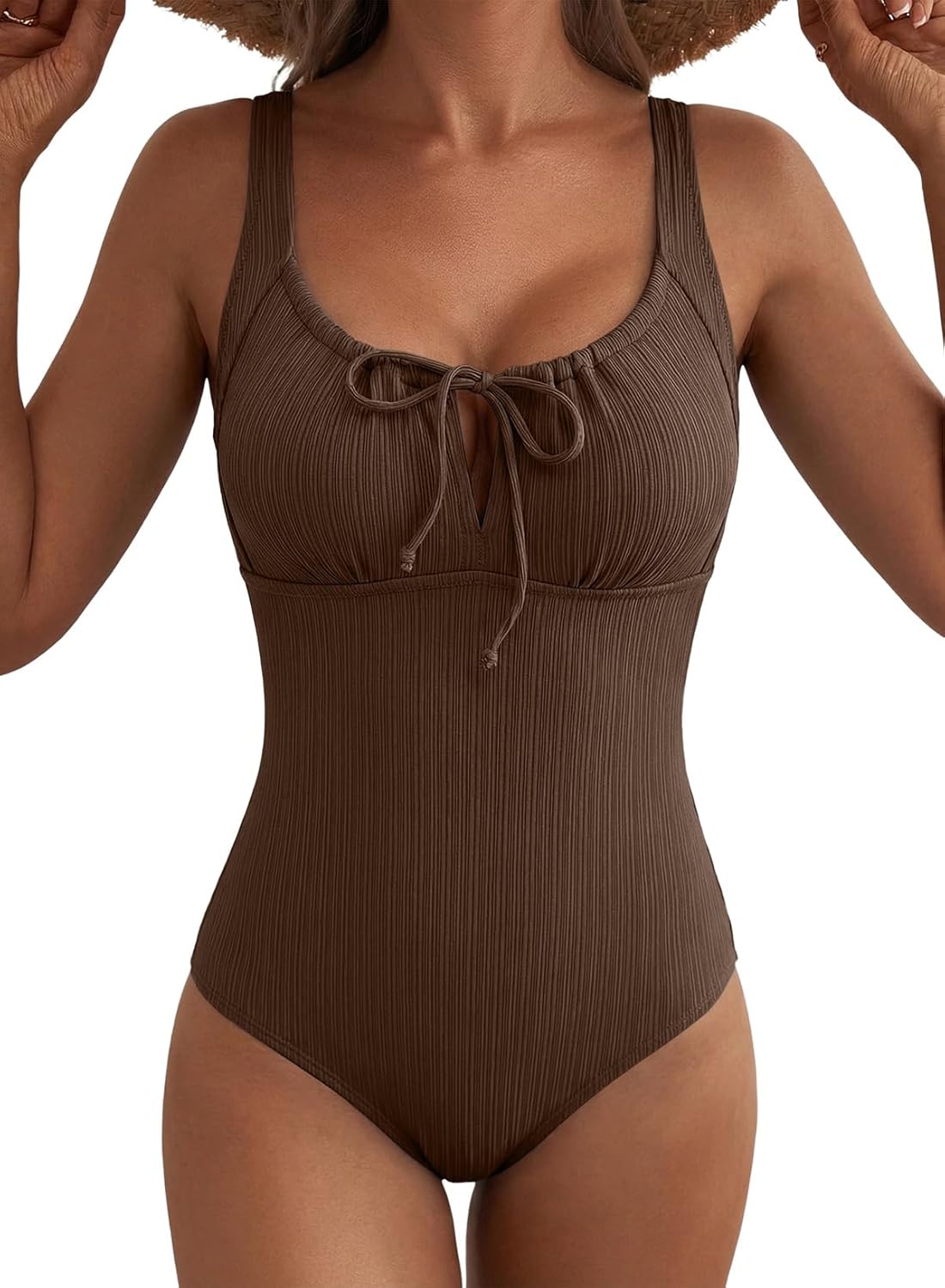 Aleumdr Womens Textured One Piece Swimsuit Tummy Control Bathing Suit Tie Knot Cutout Swimwear