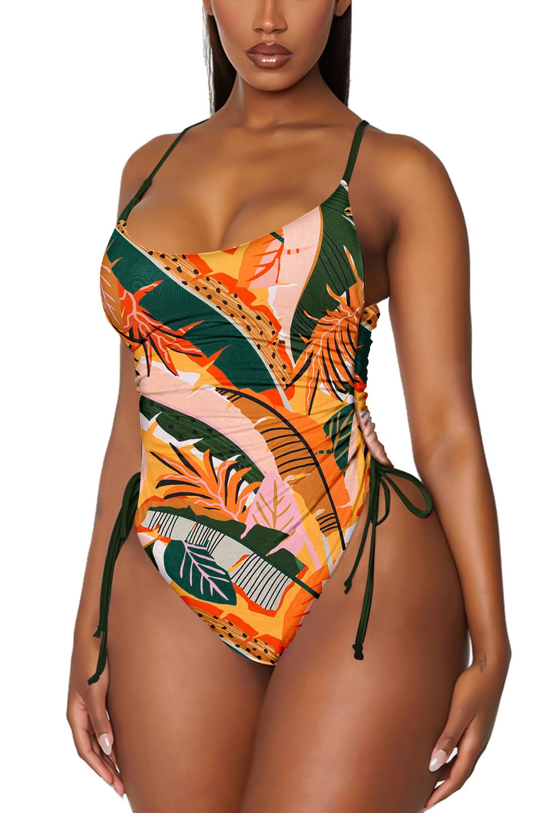 Women's Ruched High Cut One Piece Swimsuit Tummy Control Bathing Suit Monokini