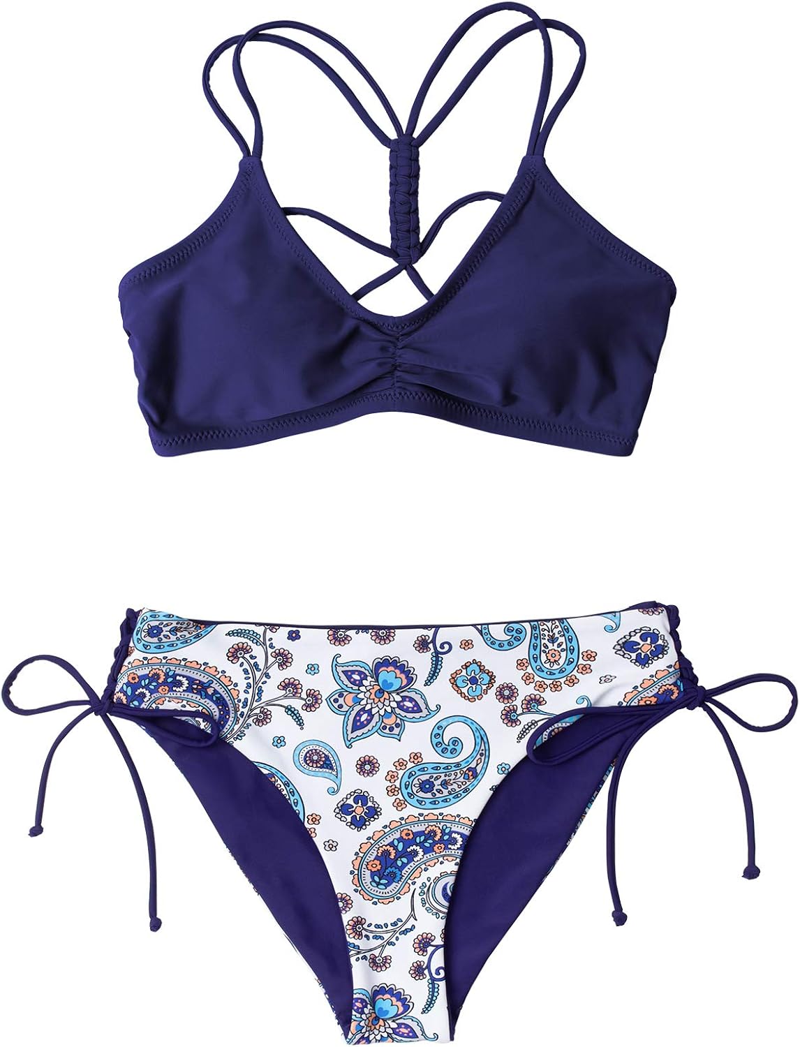 Women's 2 Piece Bikini Set Back Braided Straps with Reversible Bottom