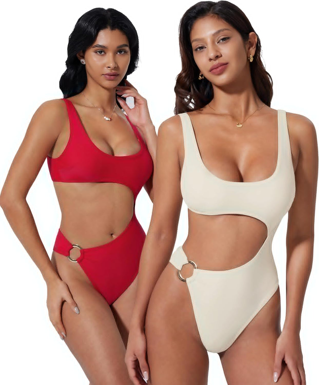 Women Sexy One Piece Tummy Control Swimsuit Cutout Backless Bathing Suit