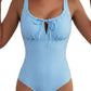 Aleumdr Womens Textured One Piece Swimsuit Tummy Control Bathing Suit Tie Knot Cutout Swimwear