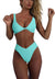 Women's bikini set - solid fabric V-neck bow-front high-waisted trapezoidal underwear two-piece swimsuit