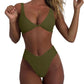 Women's bikini set - solid fabric V-neck bow-front high-waisted trapezoidal underwear two-piece swimsuit