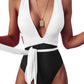 Sexy Tie Criss Cross Plunge One Piece Thong Swimsuit High Cut Brazilian Bathing Suit