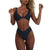 Women's bikini set - solid fabric V-neck bow-front high-waisted trapezoidal underwear two-piece swimsuit