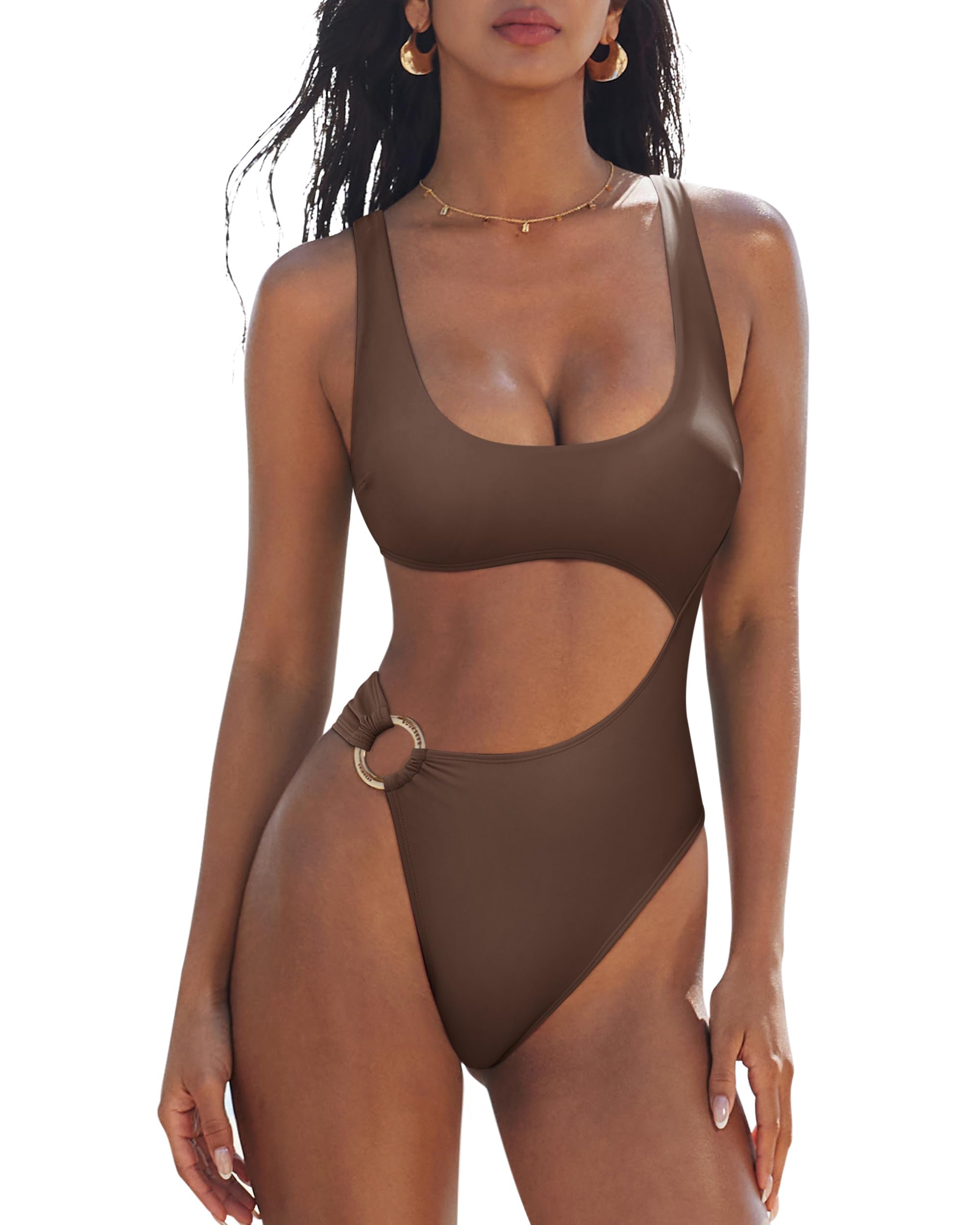Women Sexy One Piece Tummy Control Swimsuit Cutout Backless Bathing Suit