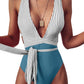Sexy Tie Criss Cross Plunge One Piece Thong Swimsuit High Cut Brazilian Bathing Suit